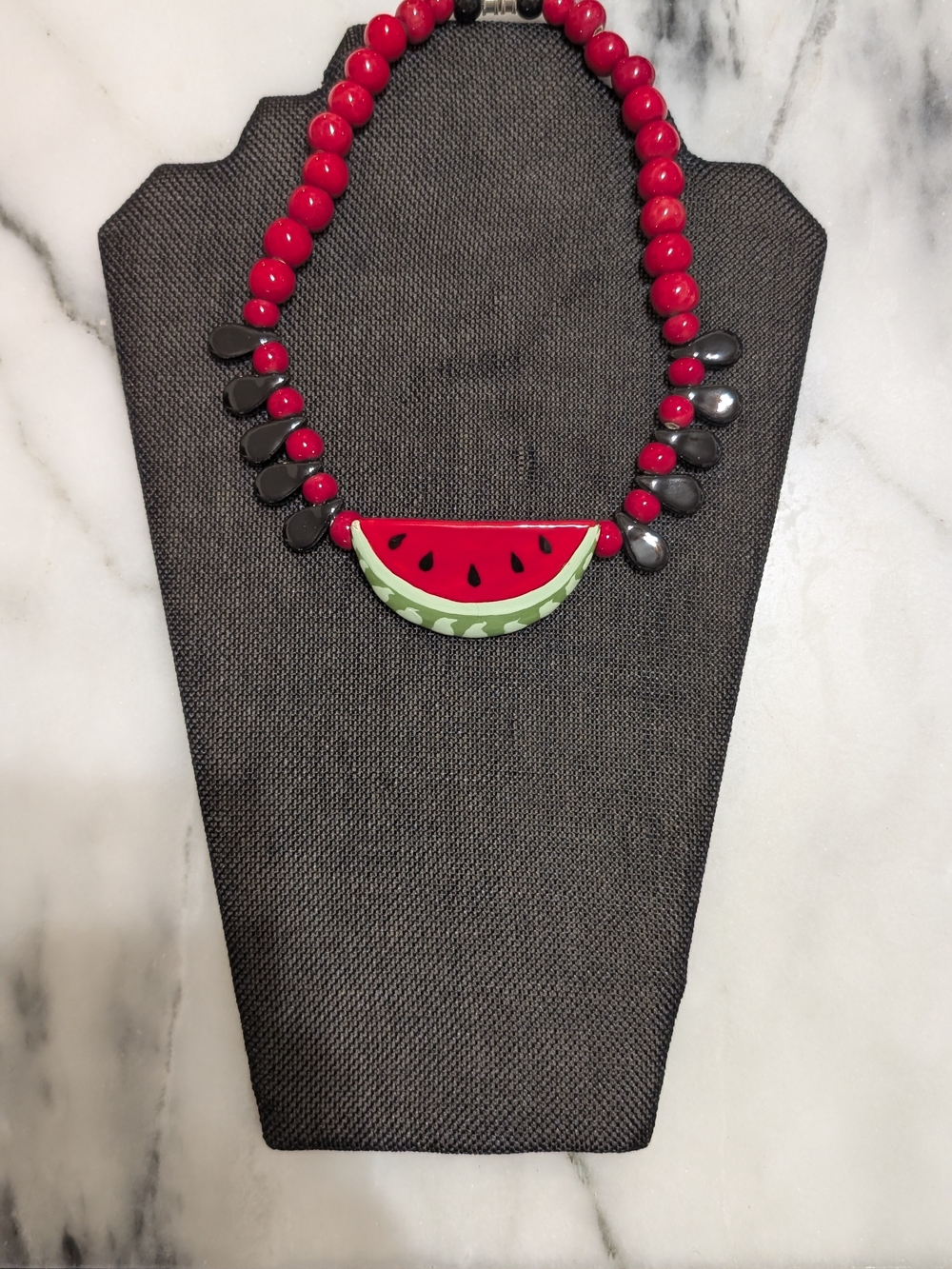 Vintage Flying Colors Watermelon Slice Ceramic Necklace
